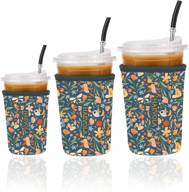 Haevola Reusable Insulated Neoprene Iced Coffee Cup Sleeve, Durable Drink Sleeve for Cold Beverages, Beverage Holder for Iced Coffee (Joyous Jungle) - Image 1